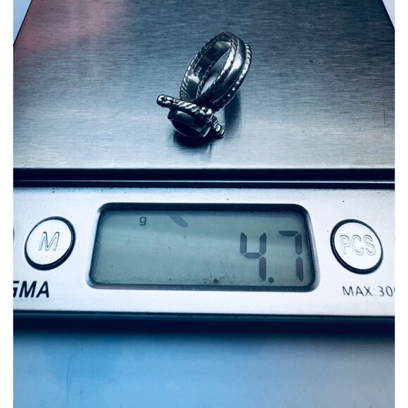 Vintage 925 Sterling Silver Ring Size 5 Black Onyx Cabochon Rope Estate - Picture 9 of 11